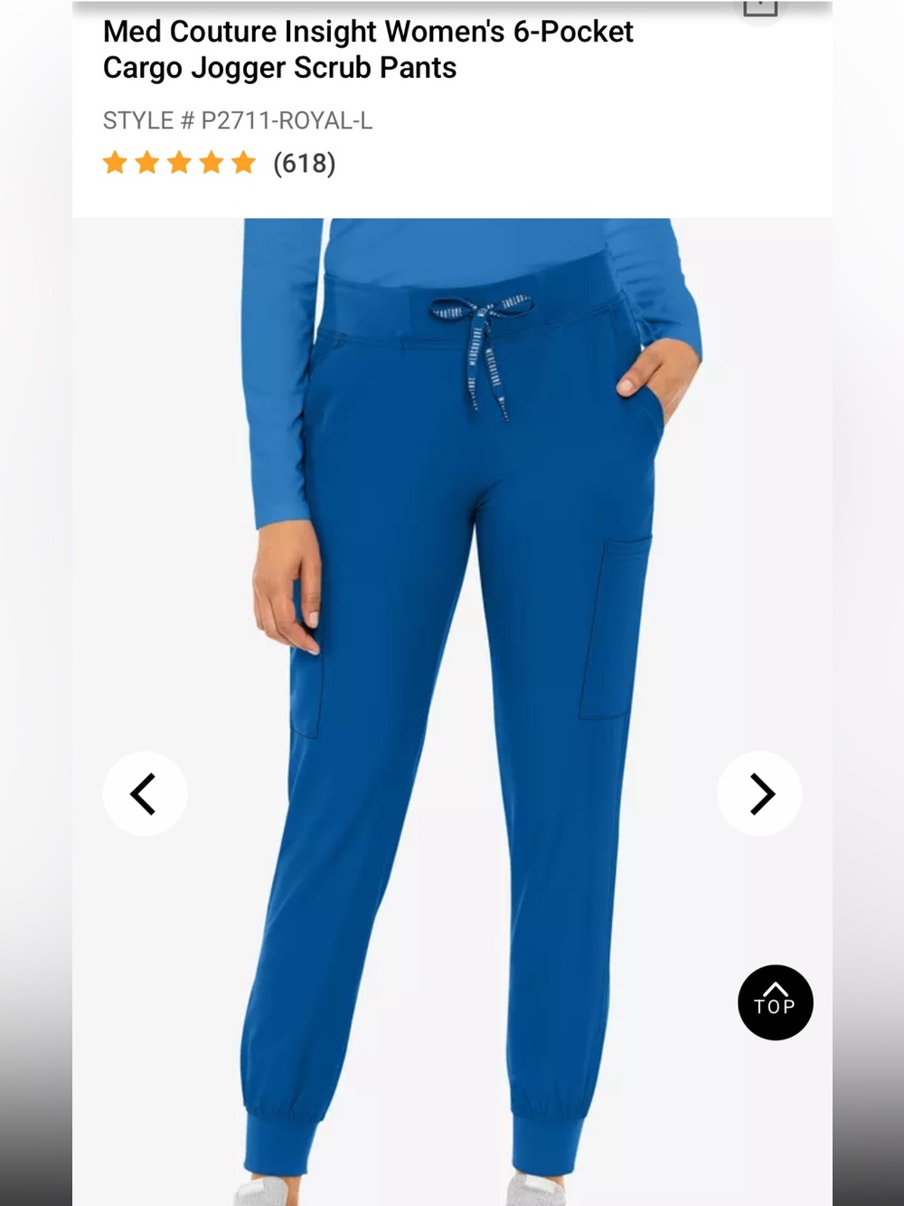 Med Couture Royal Blue 6-Pocket Cargo Jogger Scrub Pants